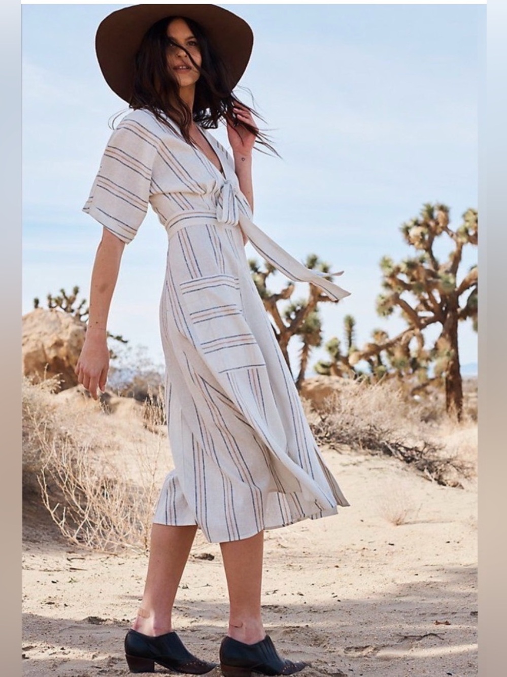 Happy X Nature Striped Linen Blend Midi Dress Size 10